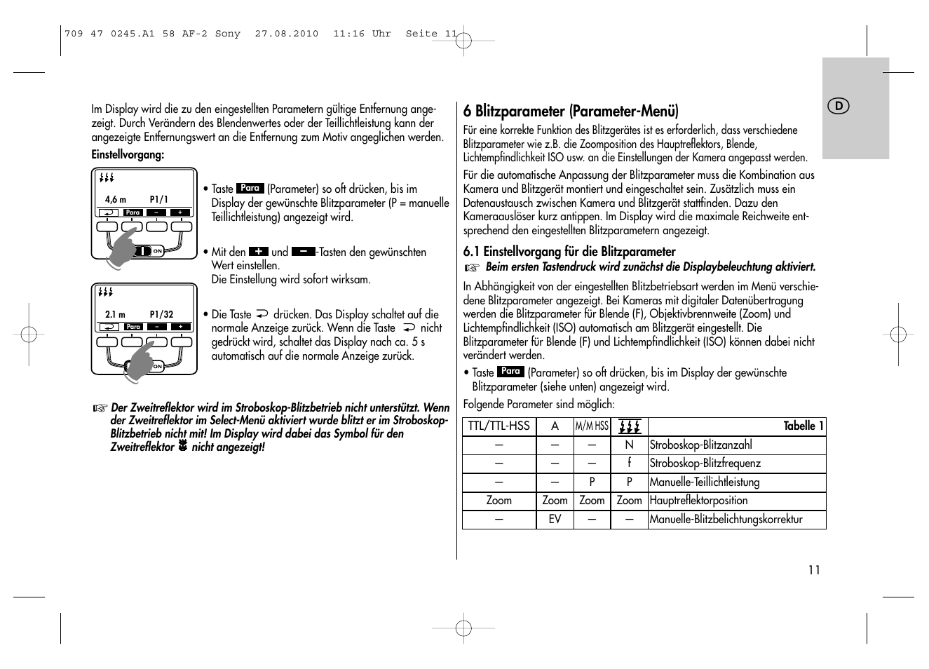 Metz MECABLITZ 58 AF-2 digital Sony User Manual | Page 11 / 214