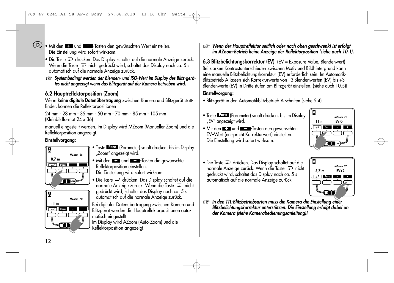 Metz MECABLITZ 58 AF-2 digital Sony User Manual | Page 12 / 214