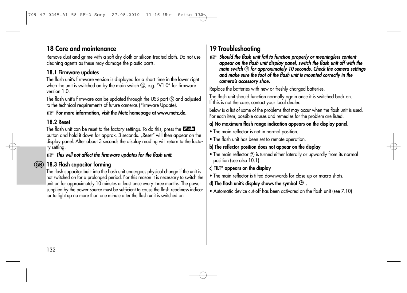 Metz MECABLITZ 58 AF-2 digital Sony User Manual | Page 132 / 214