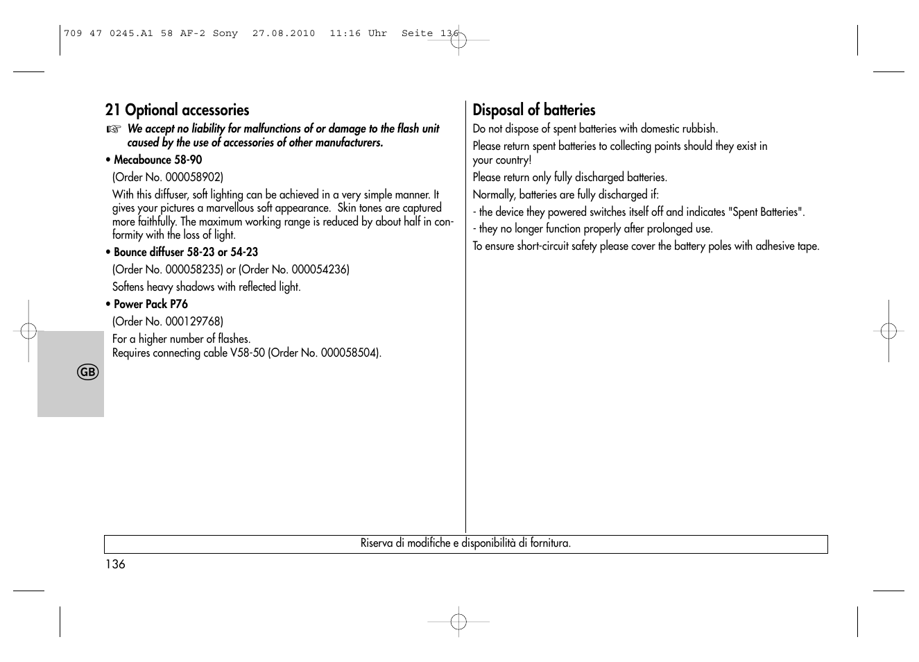 Metz MECABLITZ 58 AF-2 digital Sony User Manual | Page 136 / 214