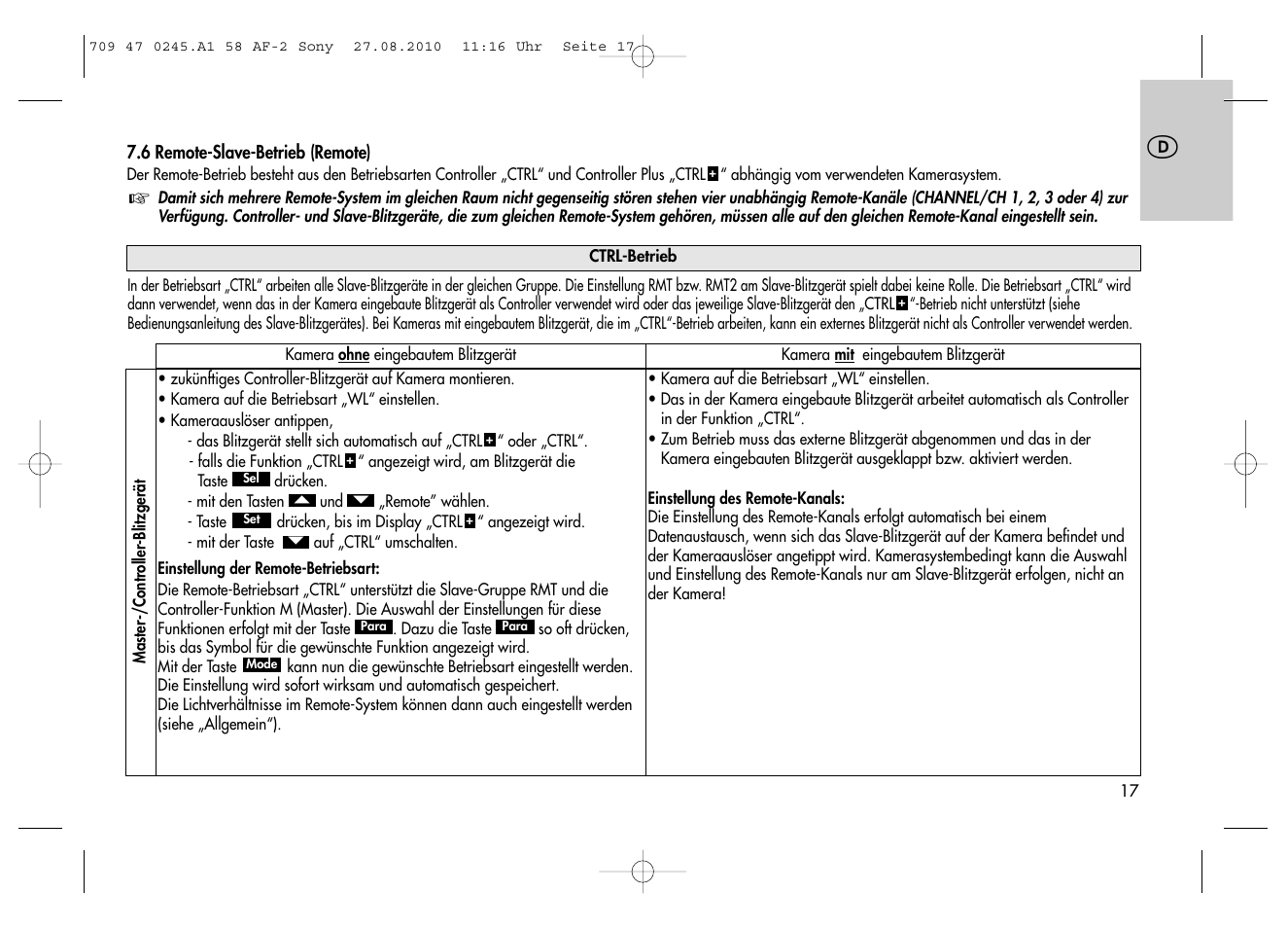 Metz MECABLITZ 58 AF-2 digital Sony User Manual | Page 17 / 214