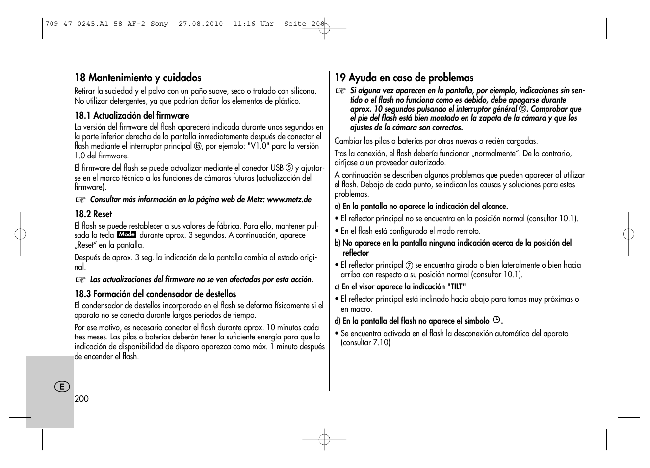 Metz MECABLITZ 58 AF-2 digital Sony User Manual | Page 200 / 214