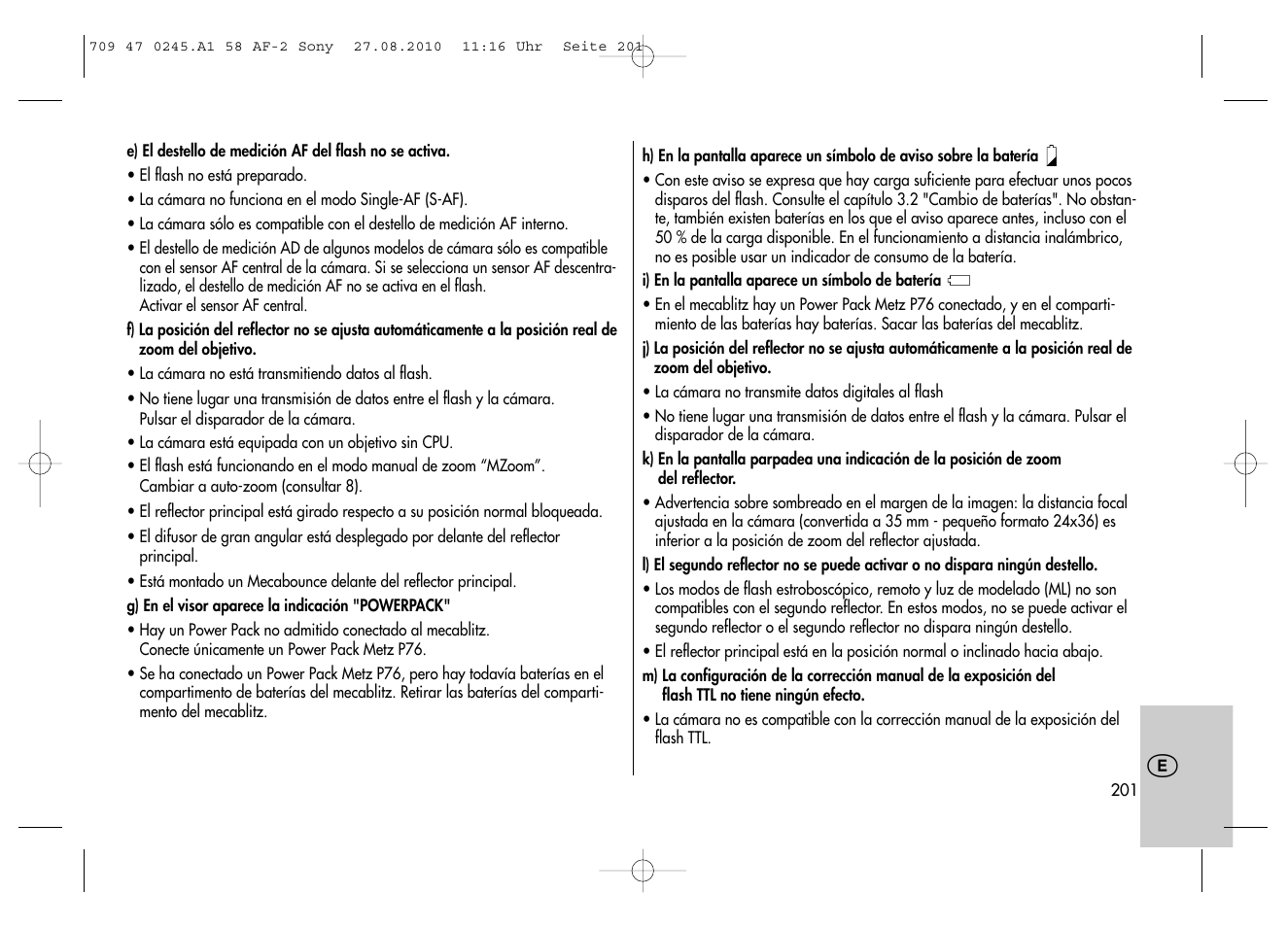 Metz MECABLITZ 58 AF-2 digital Sony User Manual | Page 201 / 214