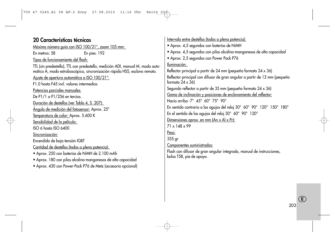 Metz MECABLITZ 58 AF-2 digital Sony User Manual | Page 203 / 214