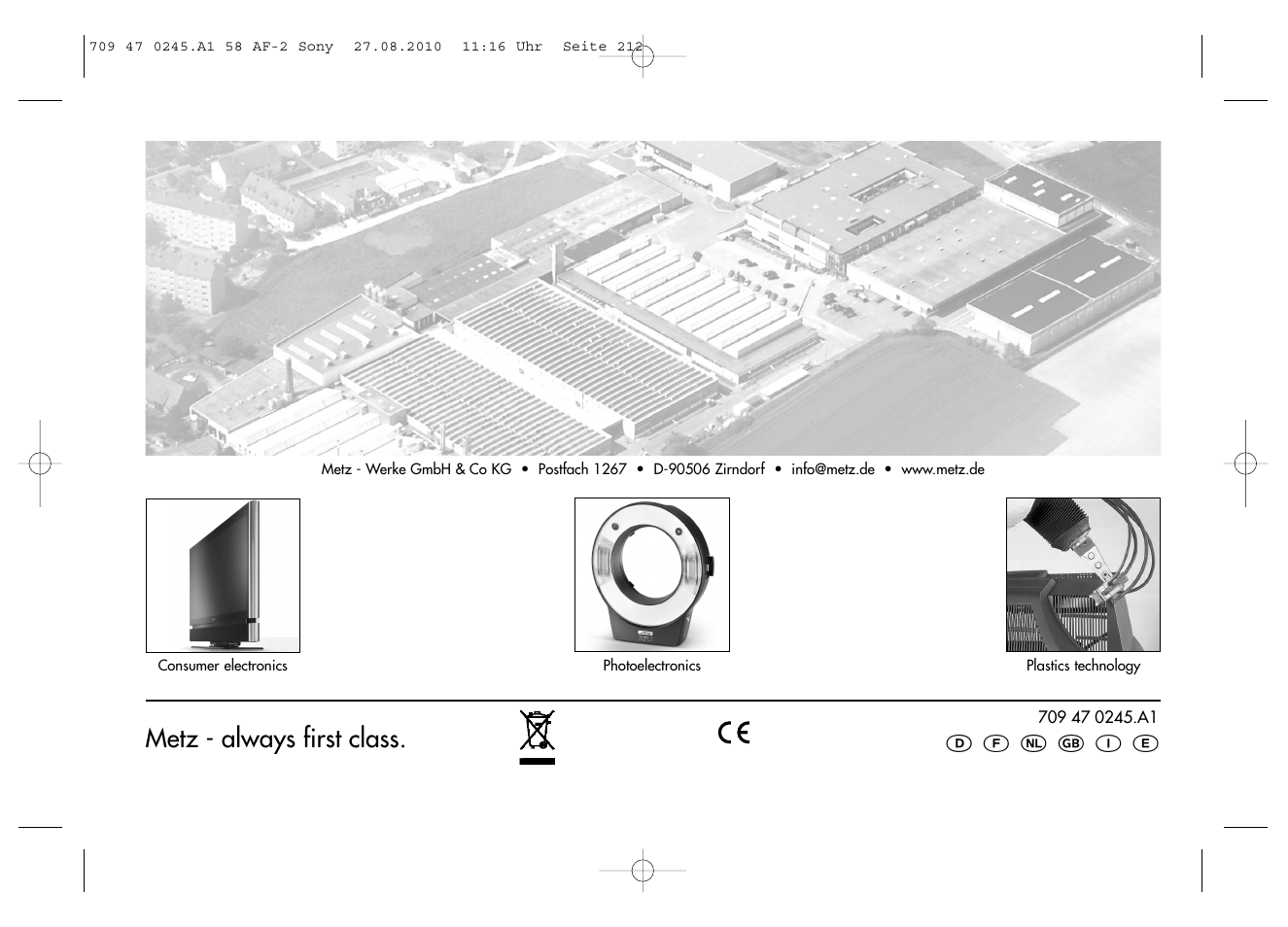 Metz - always first class | Metz MECABLITZ 58 AF-2 digital Sony User Manual | Page 214 / 214