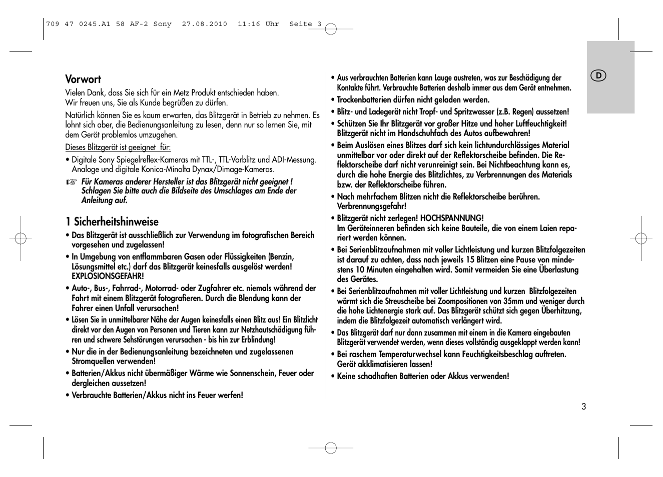 Metz MECABLITZ 58 AF-2 digital Sony User Manual | Page 3 / 214