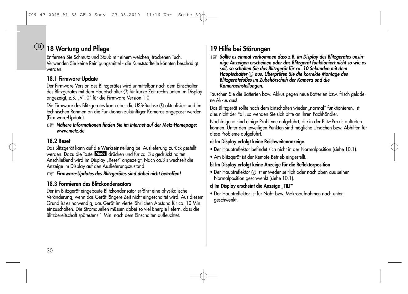 Metz MECABLITZ 58 AF-2 digital Sony User Manual | Page 30 / 214