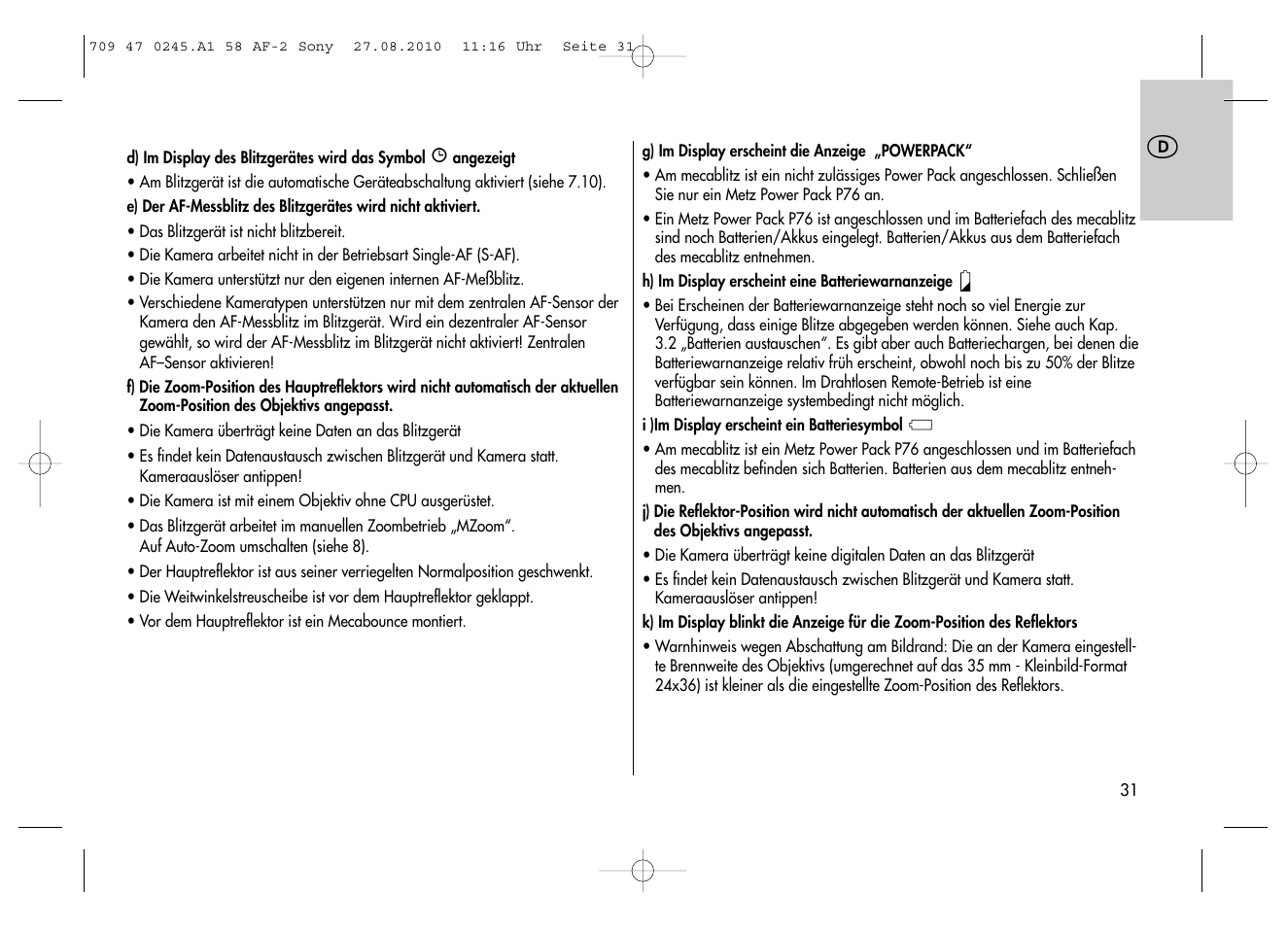 Metz MECABLITZ 58 AF-2 digital Sony User Manual | Page 31 / 214