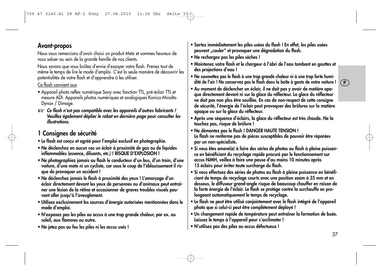 Metz MECABLITZ 58 AF-2 digital Sony User Manual | Page 37 / 214