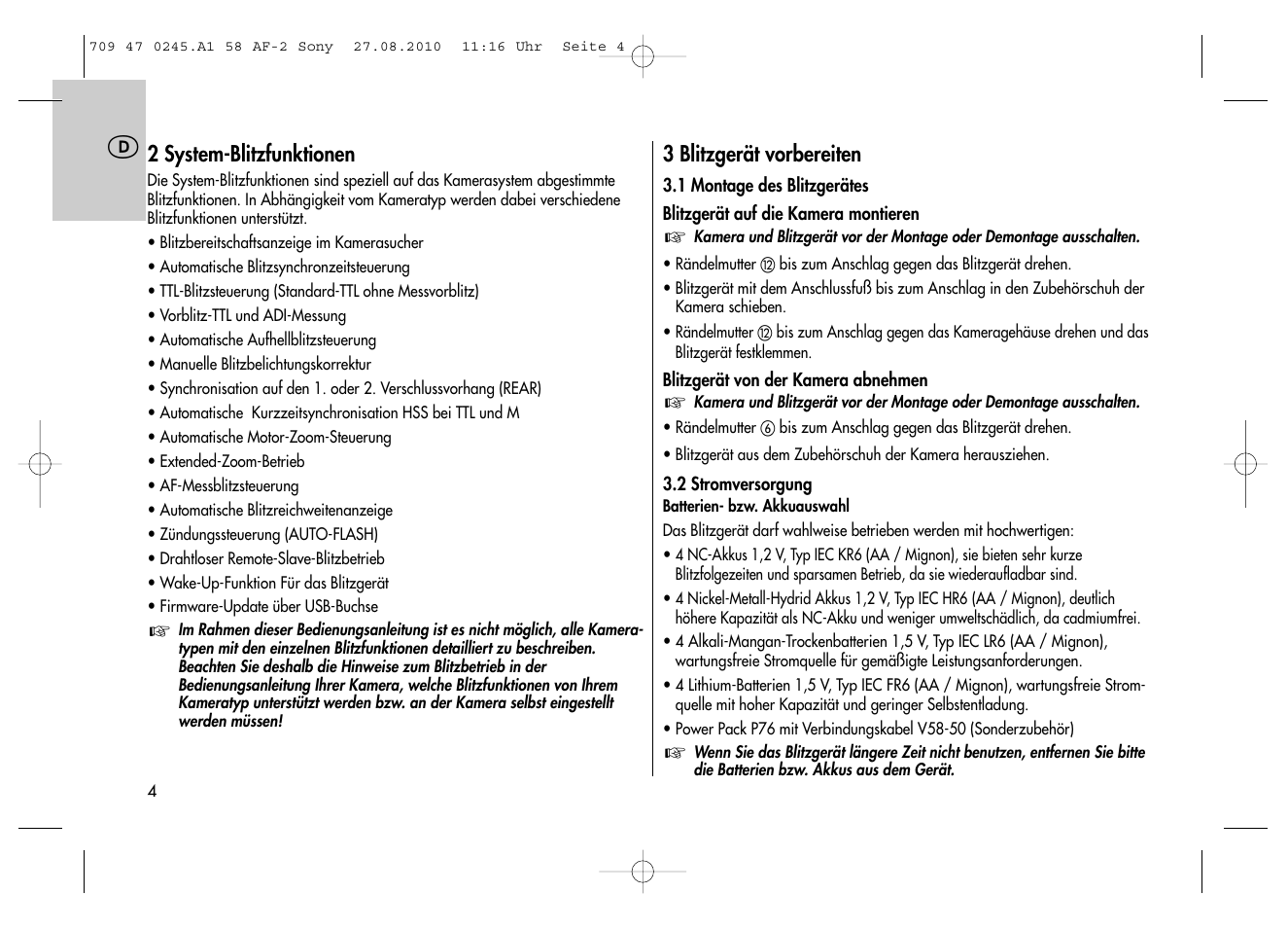 Metz MECABLITZ 58 AF-2 digital Sony User Manual | Page 4 / 214