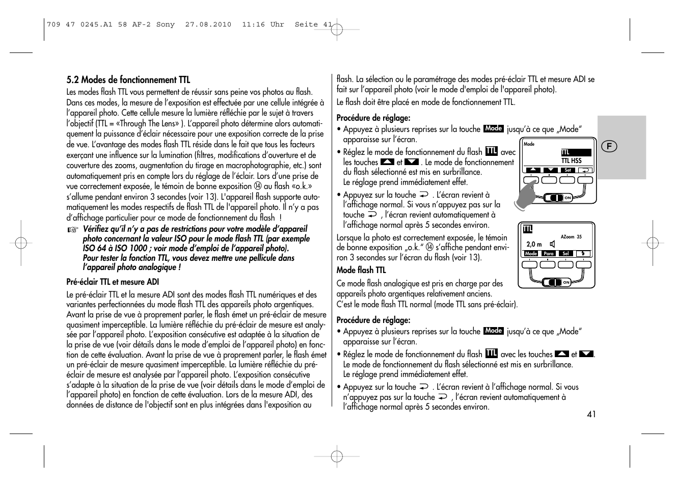 Metz MECABLITZ 58 AF-2 digital Sony User Manual | Page 41 / 214