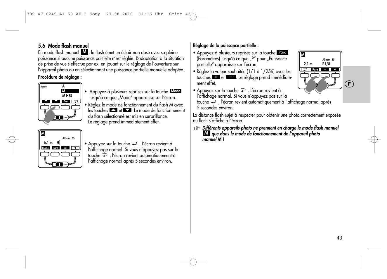 Metz MECABLITZ 58 AF-2 digital Sony User Manual | Page 43 / 214
