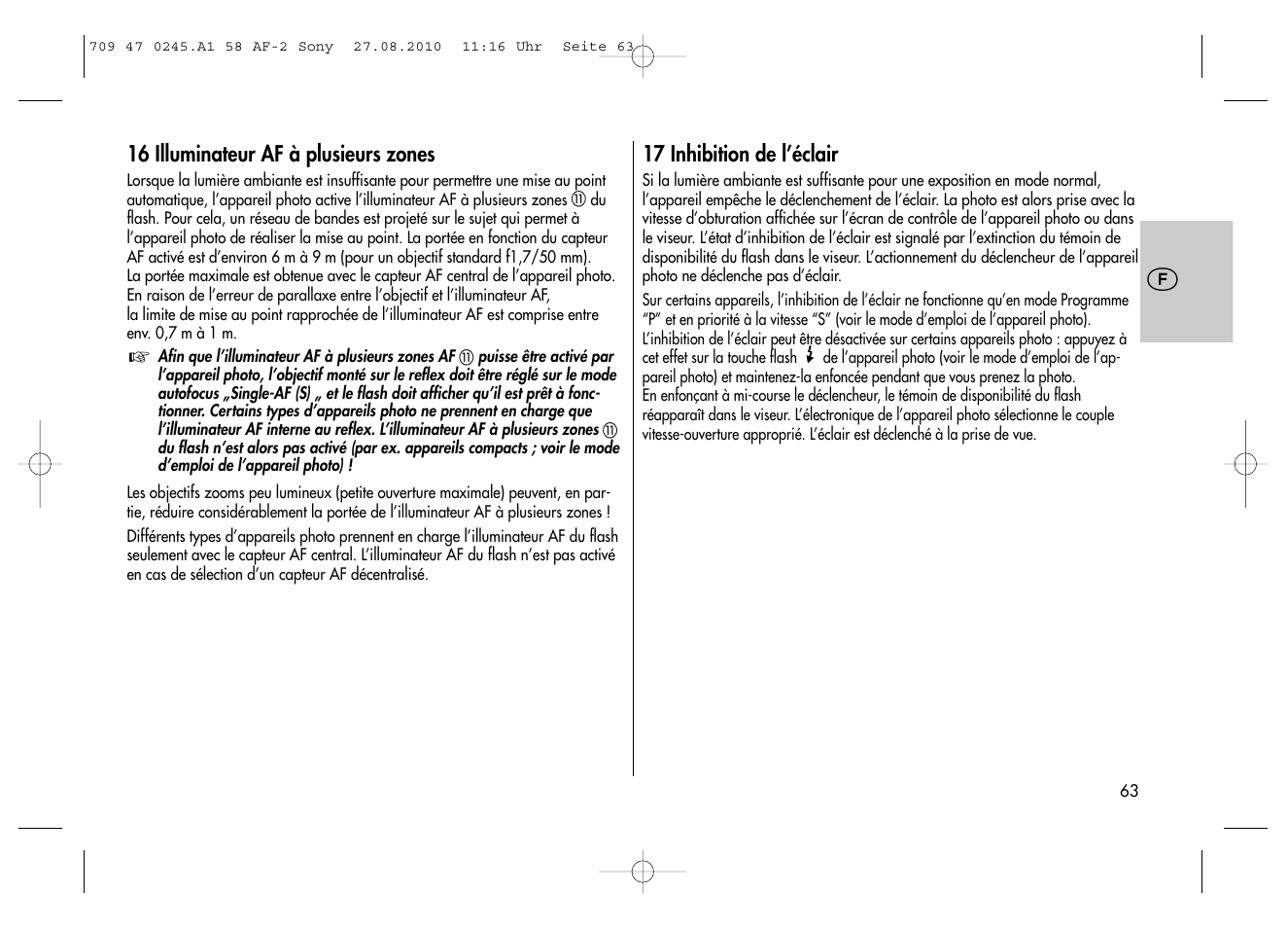 Metz MECABLITZ 58 AF-2 digital Sony User Manual | Page 63 / 214