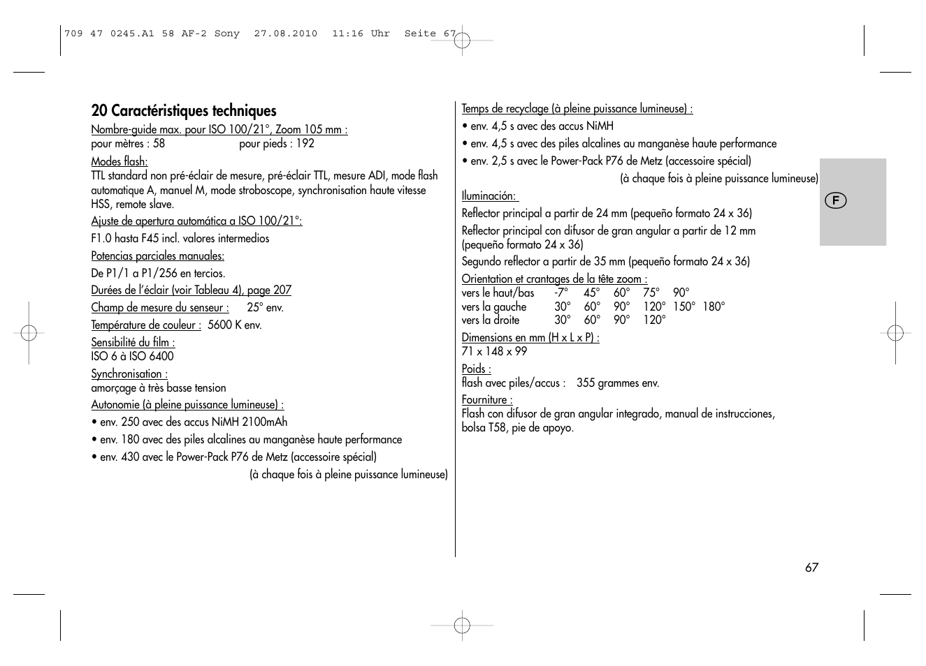 Metz MECABLITZ 58 AF-2 digital Sony User Manual | Page 67 / 214