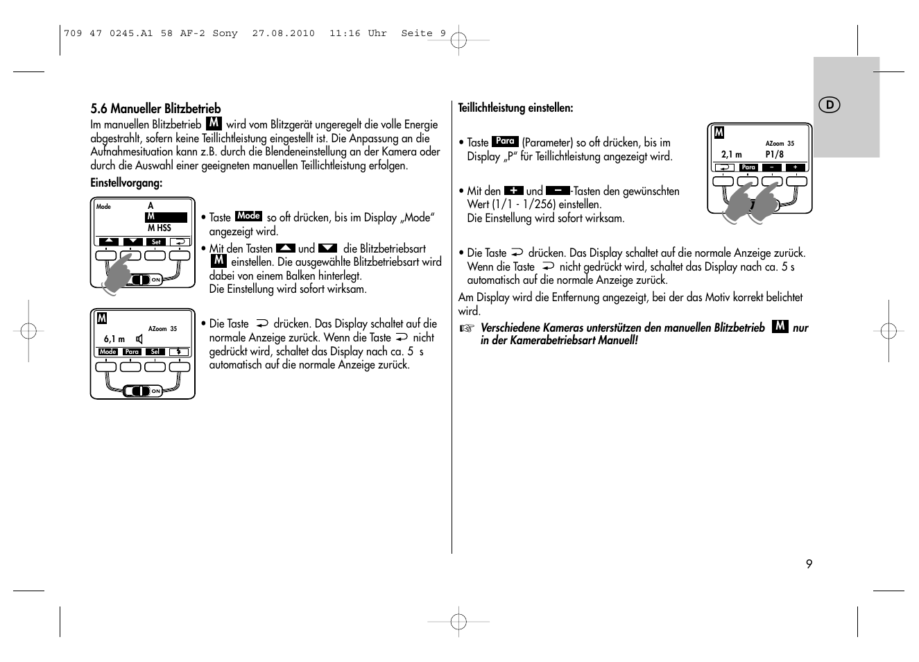 Metz MECABLITZ 58 AF-2 digital Sony User Manual | Page 9 / 214