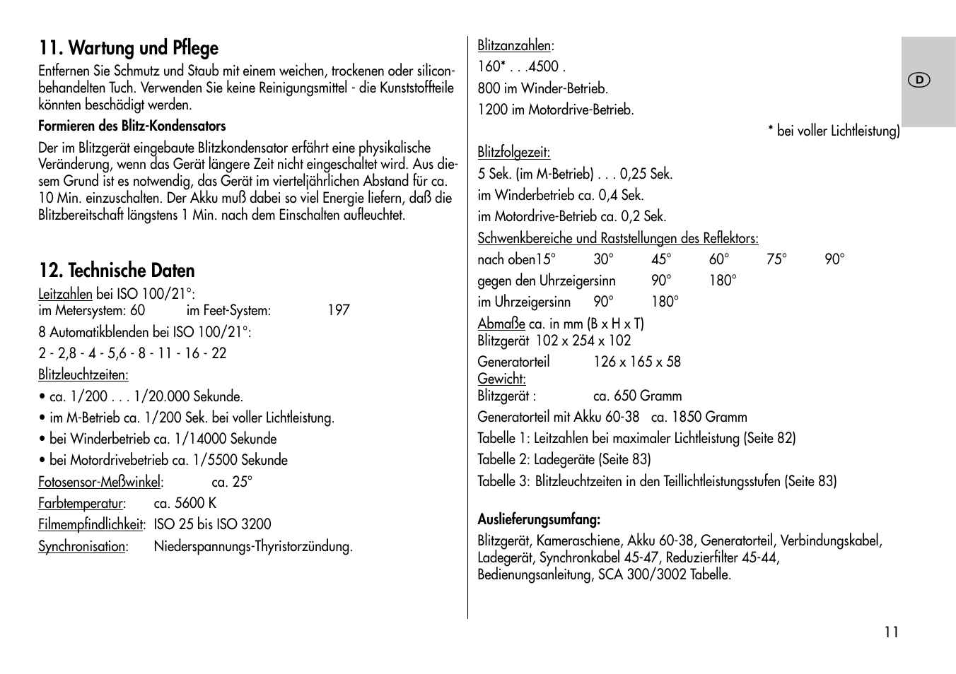 Wartung und pflege, Technische daten | Metz MECABLITZ 60 CT-4 User Manual | Page 11 / 82