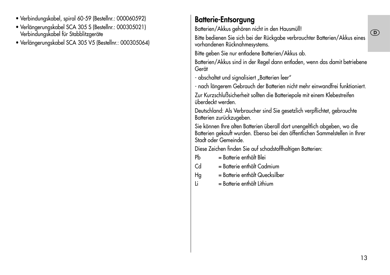 Batterie-entsorgung | Metz MECABLITZ 60 CT-4 User Manual | Page 13 / 82