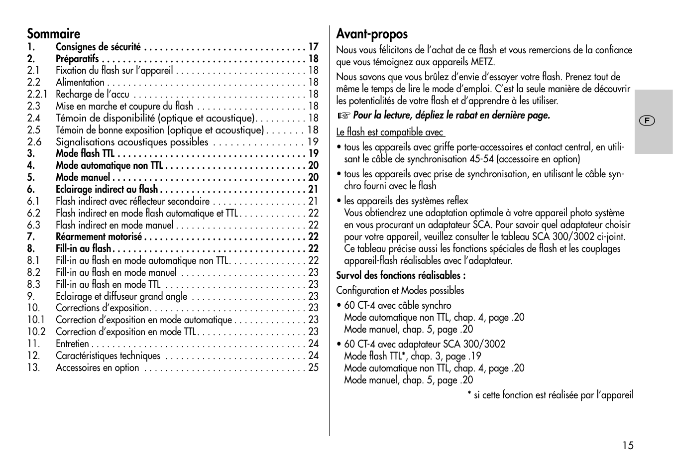 Sommaire, Avant-propos | Metz MECABLITZ 60 CT-4 User Manual | Page 15 / 82