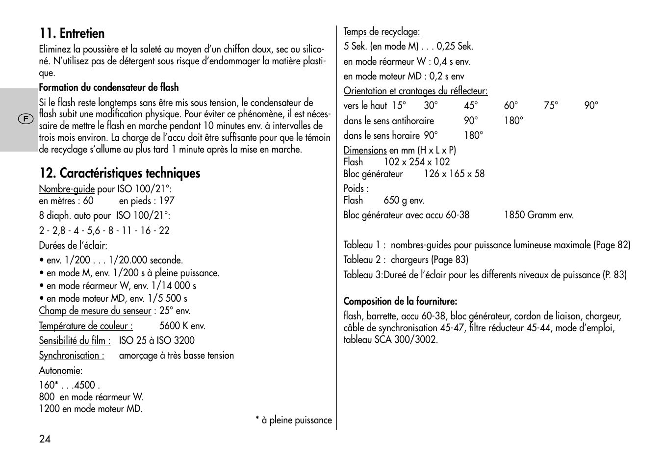 Entretien, Caractéristiques techniques | Metz MECABLITZ 60 CT-4 User Manual | Page 24 / 82
