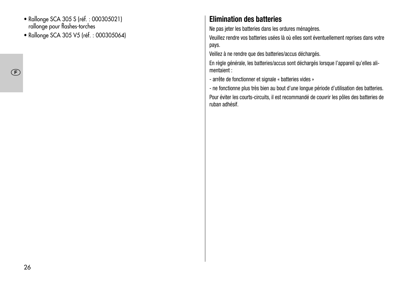 Elimination des batteries | Metz MECABLITZ 60 CT-4 User Manual | Page 26 / 82