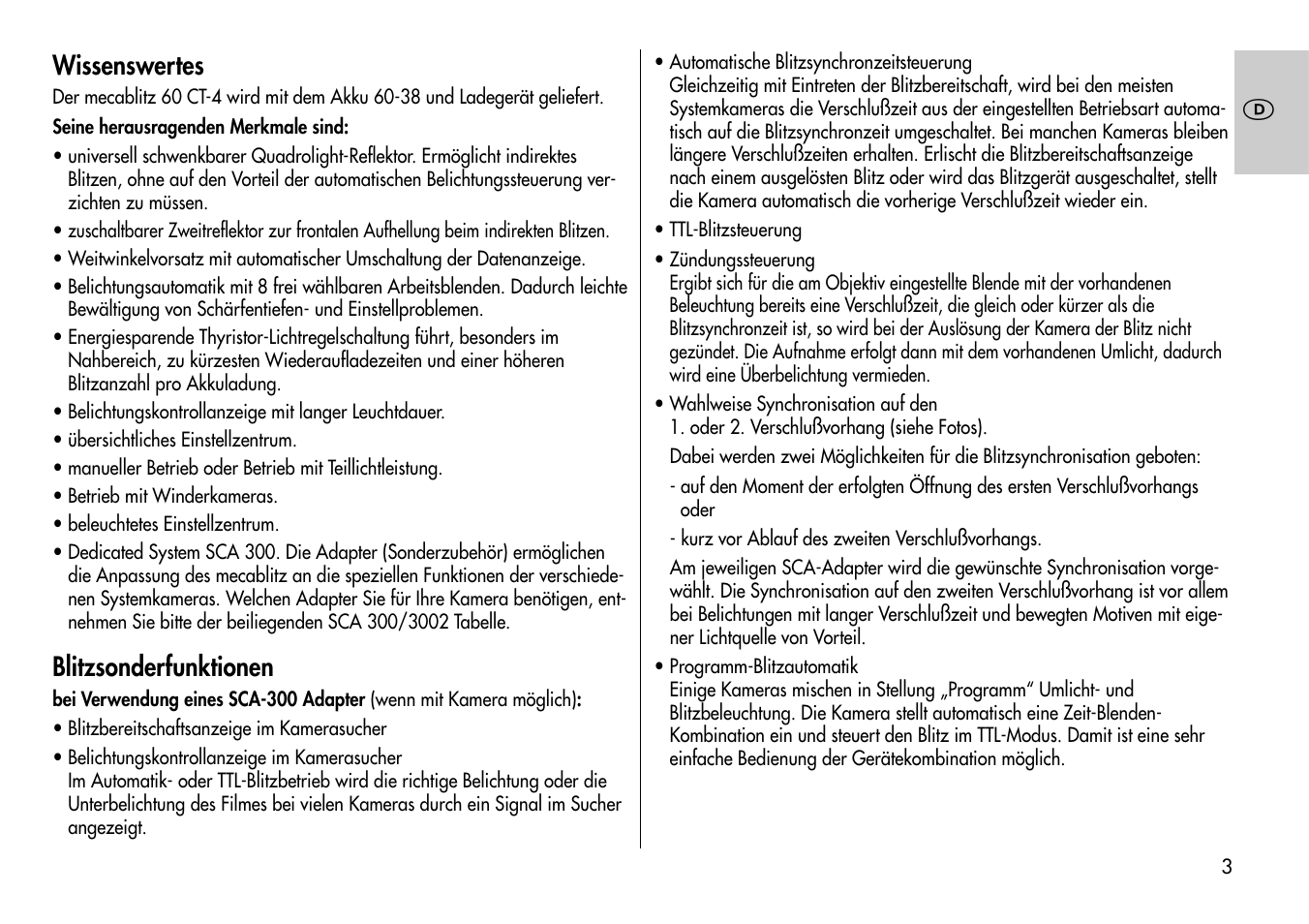 Wissenswertes, Blitzsonderfunktionen | Metz MECABLITZ 60 CT-4 User Manual | Page 3 / 82