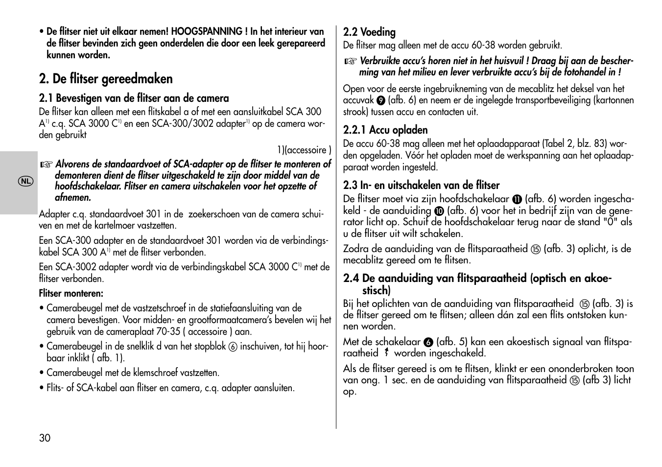 De flitser gereedmaken | Metz MECABLITZ 60 CT-4 User Manual | Page 30 / 82