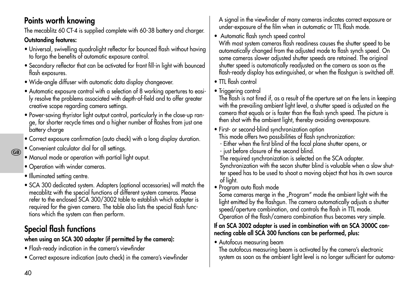Points worth knowing, Special flash functions | Metz MECABLITZ 60 CT-4 User Manual | Page 40 / 82