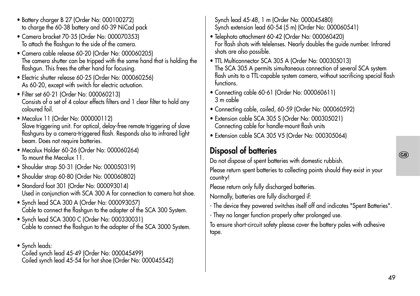 Disposal of batteries | Metz MECABLITZ 60 CT-4 User Manual | Page 49 / 82