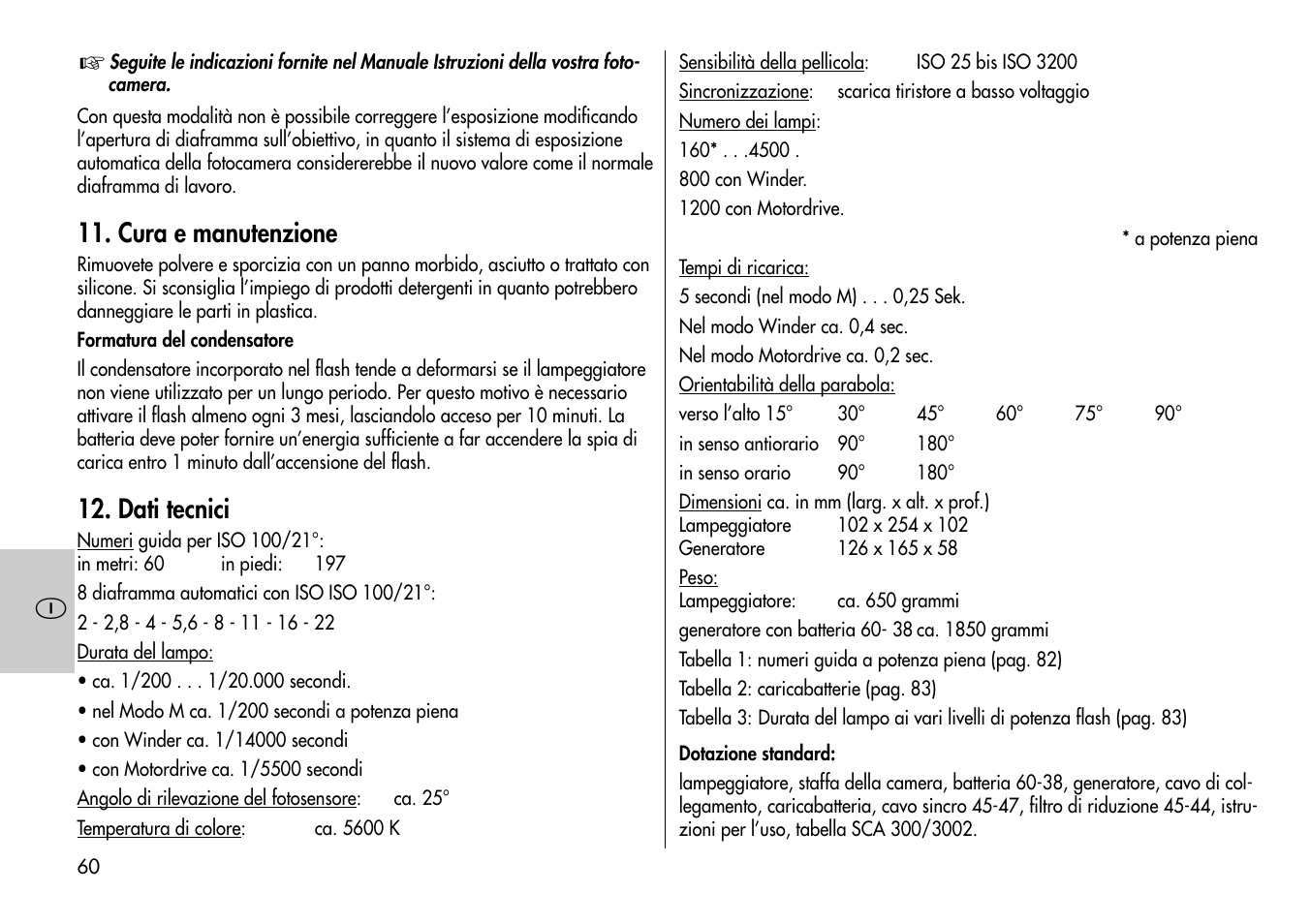 Cura e manutenzione, Dati tecnici | Metz MECABLITZ 60 CT-4 User Manual | Page 60 / 82