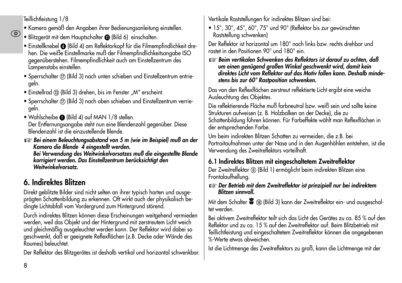 Indirektes blitzen | Metz MECABLITZ 60 CT-4 User Manual | Page 8 / 82