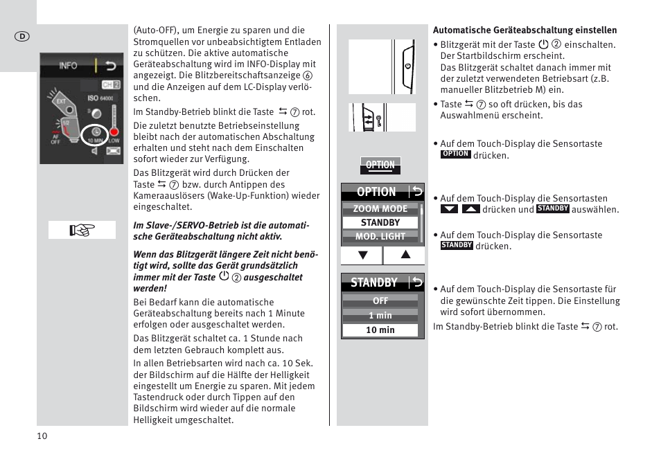 Option o, Standby o | Metz MECABLITZ 64 AF-1 digital Canon User Manual | Page 10 / 326