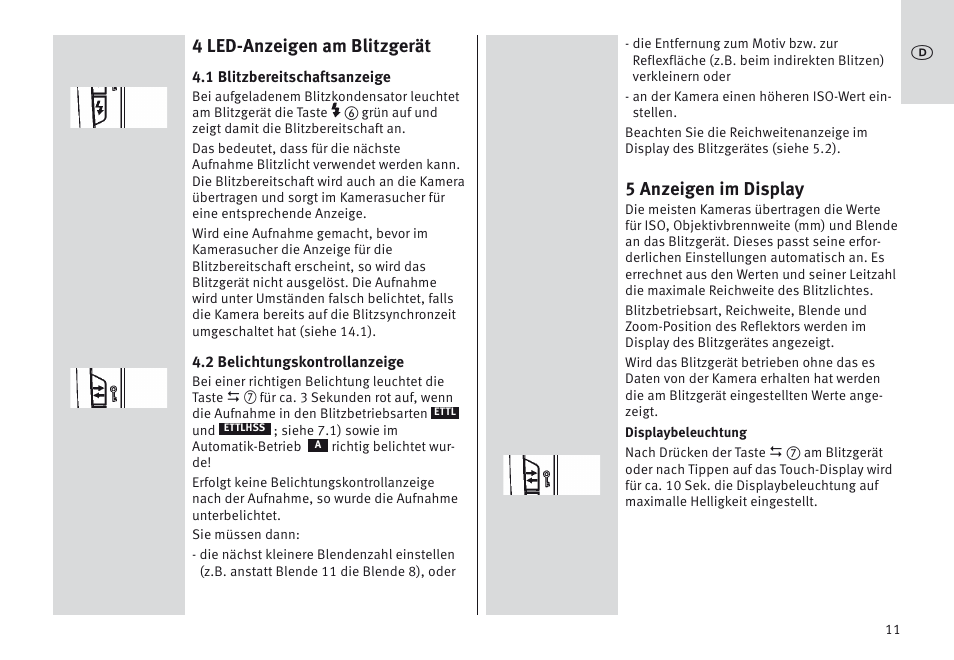 4 led-anzeigen am blitzgerät, 5 anzeigen im display | Metz MECABLITZ 64 AF-1 digital Canon User Manual | Page 11 / 326