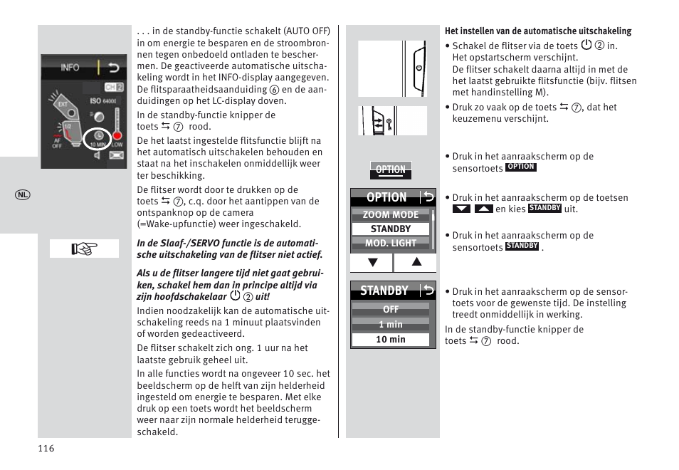 Option o, Standby o | Metz MECABLITZ 64 AF-1 digital Canon User Manual | Page 116 / 326