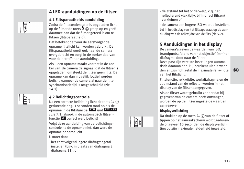 4 led-aanduidingen op de flitser, 5 aanduidingen in het display | Metz MECABLITZ 64 AF-1 digital Canon User Manual | Page 117 / 326