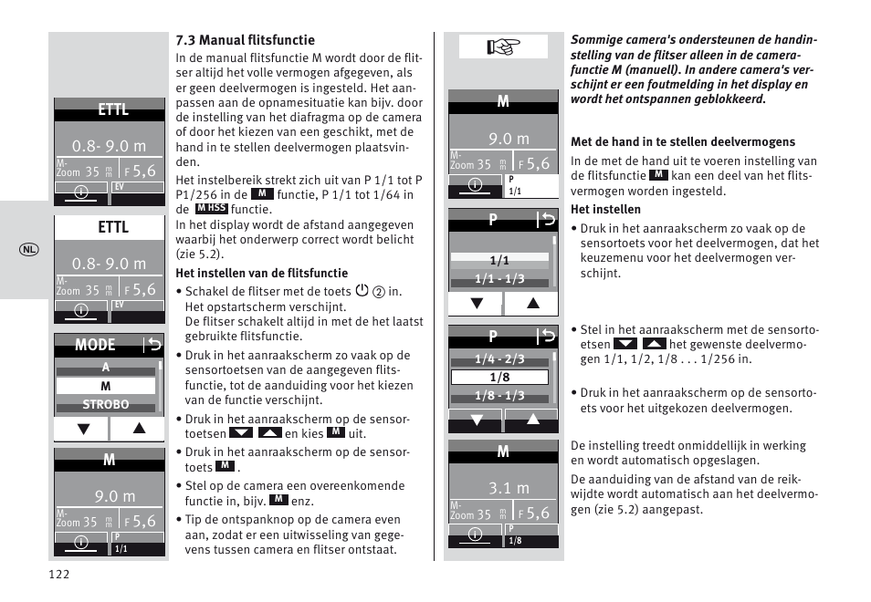 Mode o, 9.0 m, Ettl | Metz MECABLITZ 64 AF-1 digital Canon User Manual | Page 122 / 326