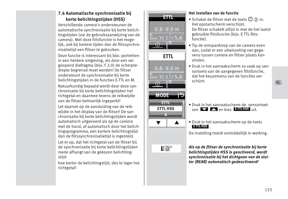 Mode o, 9.0 m, Ettl | Metz MECABLITZ 64 AF-1 digital Canon User Manual | Page 123 / 326
