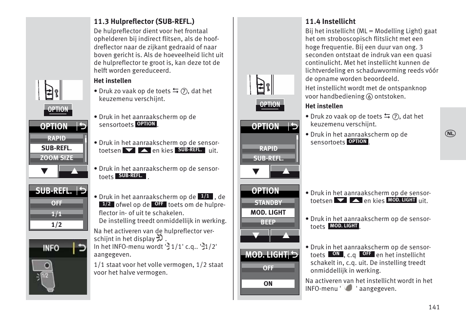 Sub-refl. o, Option o, Mod. light o | Option | Metz MECABLITZ 64 AF-1 digital Canon User Manual | Page 141 / 326