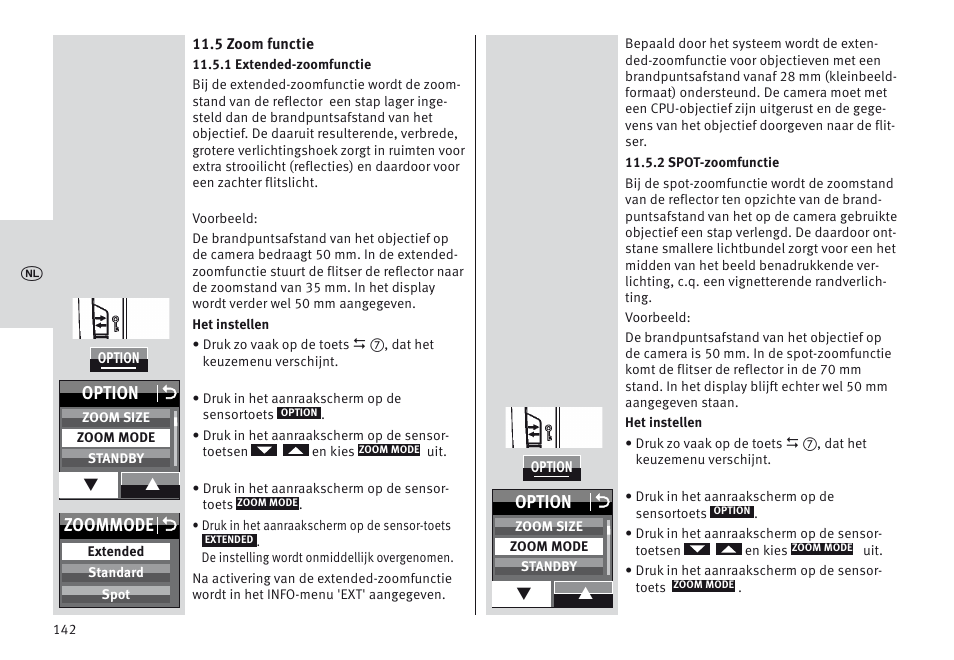 Zoommode o, Option o | Metz MECABLITZ 64 AF-1 digital Canon User Manual | Page 142 / 326