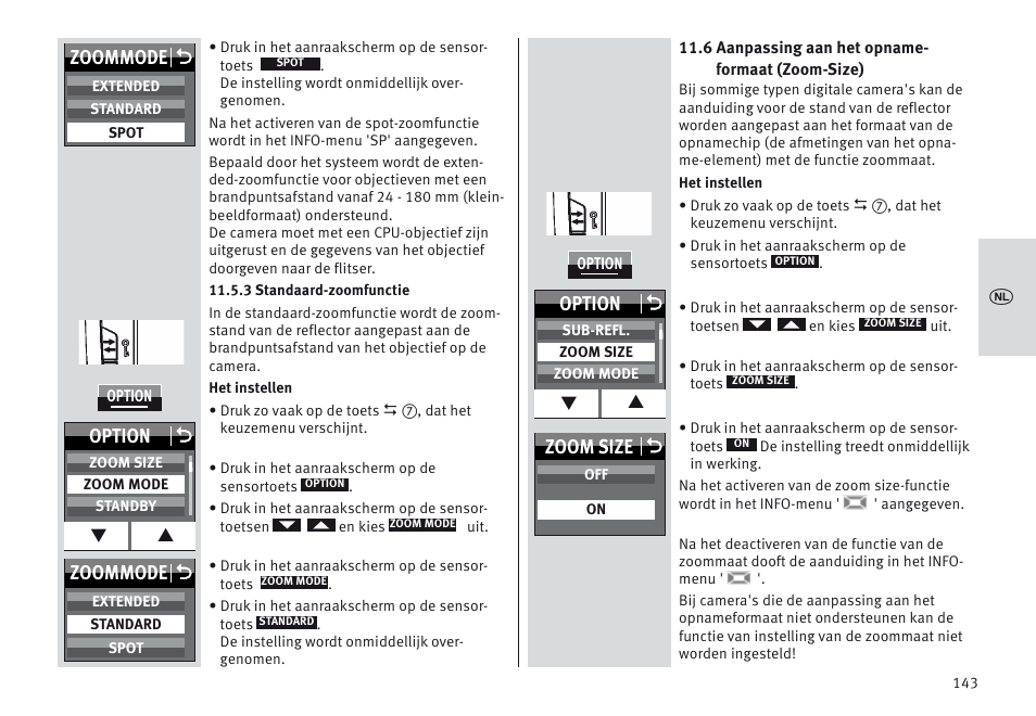 Zoommode o, Option o, Zoom size o | Metz MECABLITZ 64 AF-1 digital Canon User Manual | Page 143 / 326