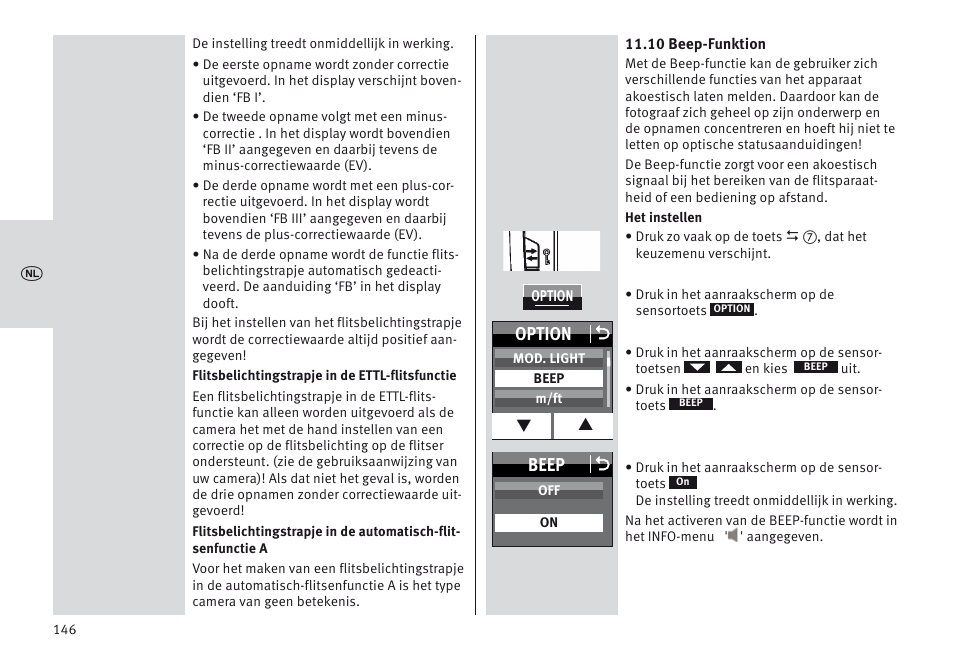 Beep o, Option o | Metz MECABLITZ 64 AF-1 digital Canon User Manual | Page 146 / 326