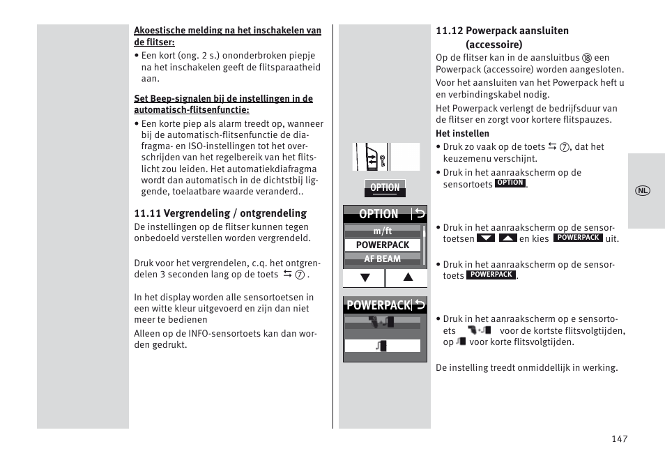 Powerpack o option o | Metz MECABLITZ 64 AF-1 digital Canon User Manual | Page 147 / 326