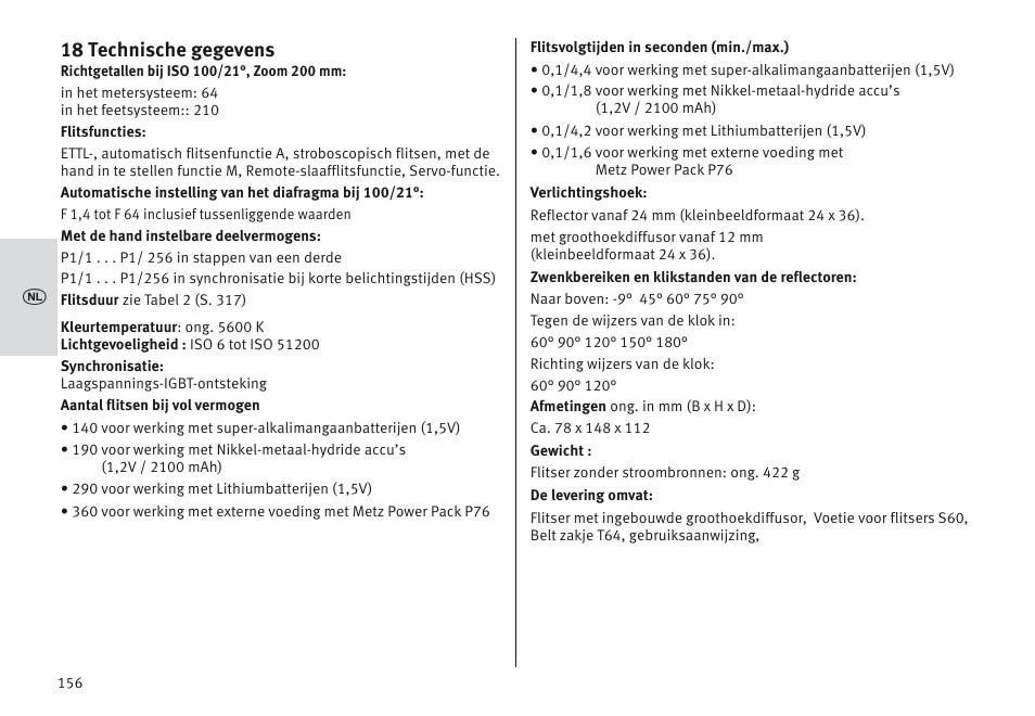 18 technische gegevens | Metz MECABLITZ 64 AF-1 digital Canon User Manual | Page 156 / 326