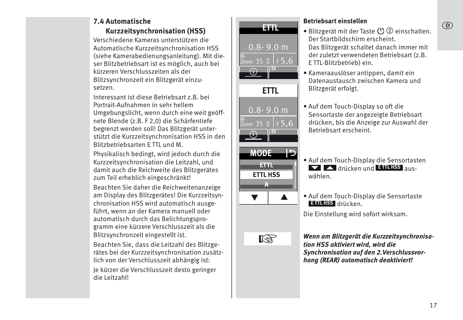 Mode o, 9.0 m, Ettl | Metz MECABLITZ 64 AF-1 digital Canon User Manual | Page 17 / 326