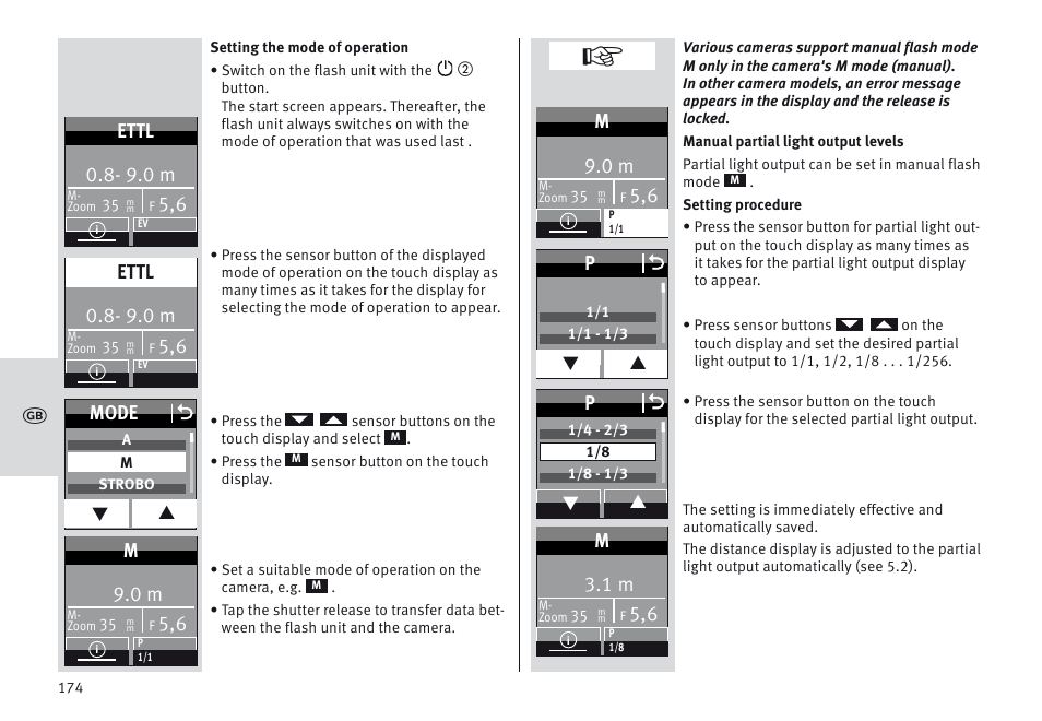 Mode o, 9.0 m, Ettl | Metz MECABLITZ 64 AF-1 digital Canon User Manual | Page 174 / 326