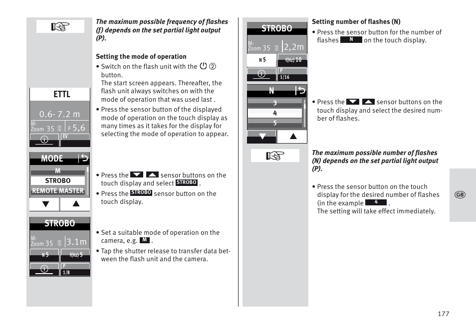 7.2 m, Ettl, Mode o | Strobo, 2,2m | Metz MECABLITZ 64 AF-1 digital Canon User Manual | Page 177 / 326