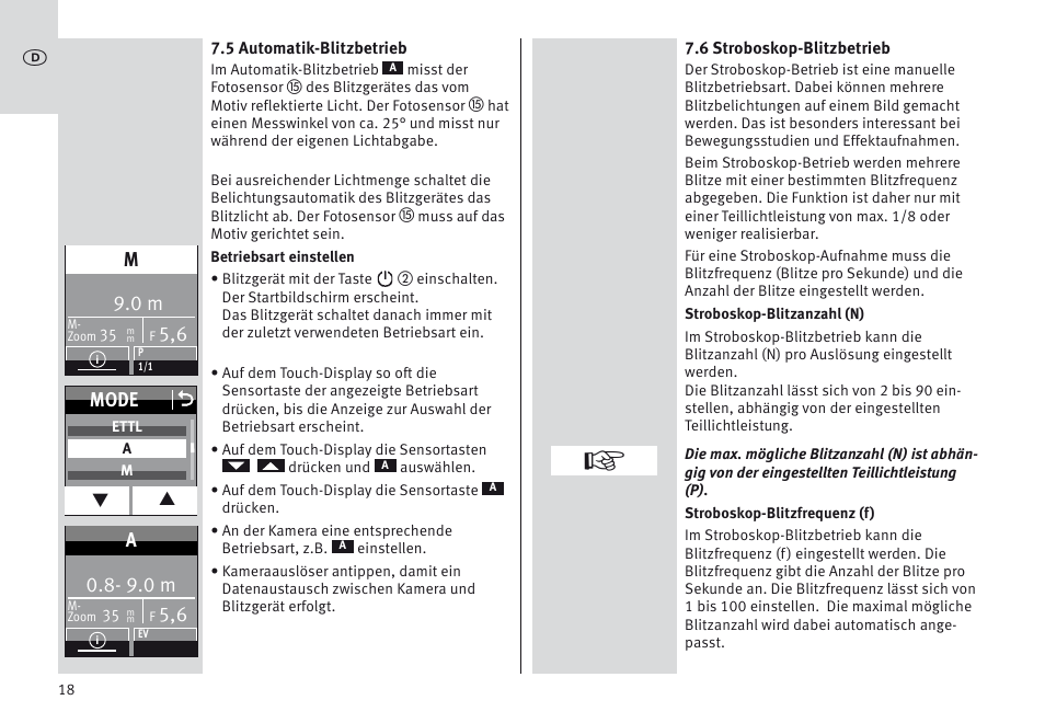 Mode o, 9.0 m | Metz MECABLITZ 64 AF-1 digital Canon User Manual | Page 18 / 326