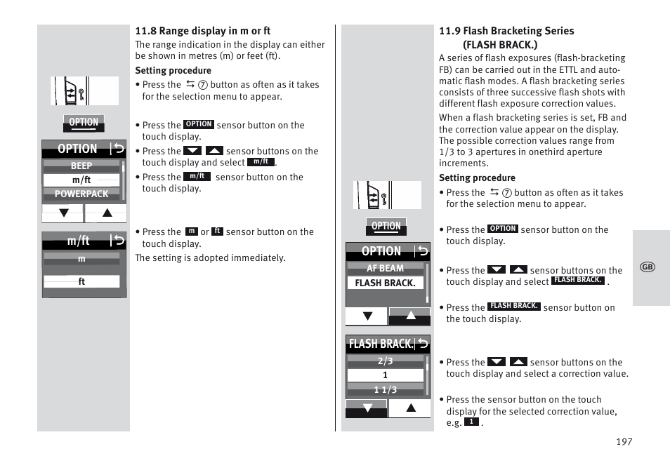 M/ft o, Option o, Flash brack. o | Metz MECABLITZ 64 AF-1 digital Canon User Manual | Page 197 / 326