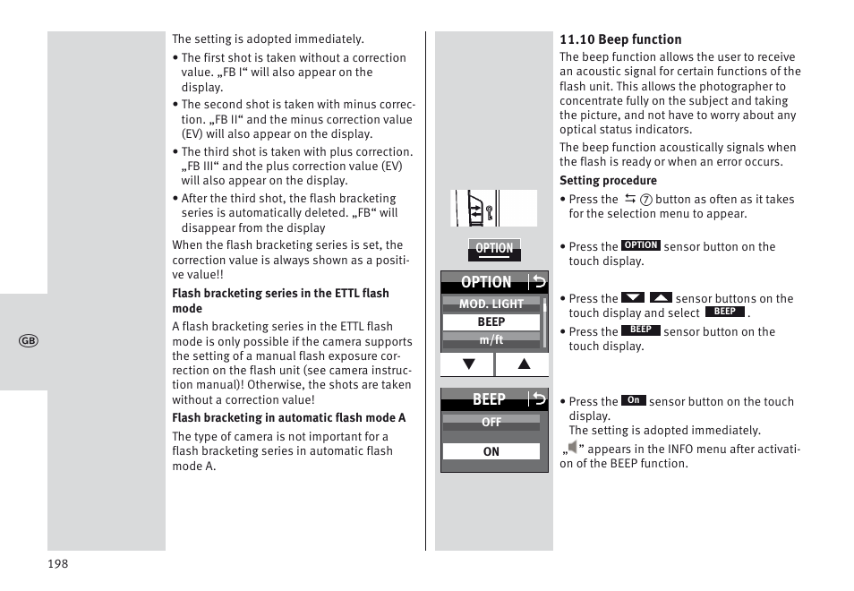 Beep o, Option o | Metz MECABLITZ 64 AF-1 digital Canon User Manual | Page 198 / 326
