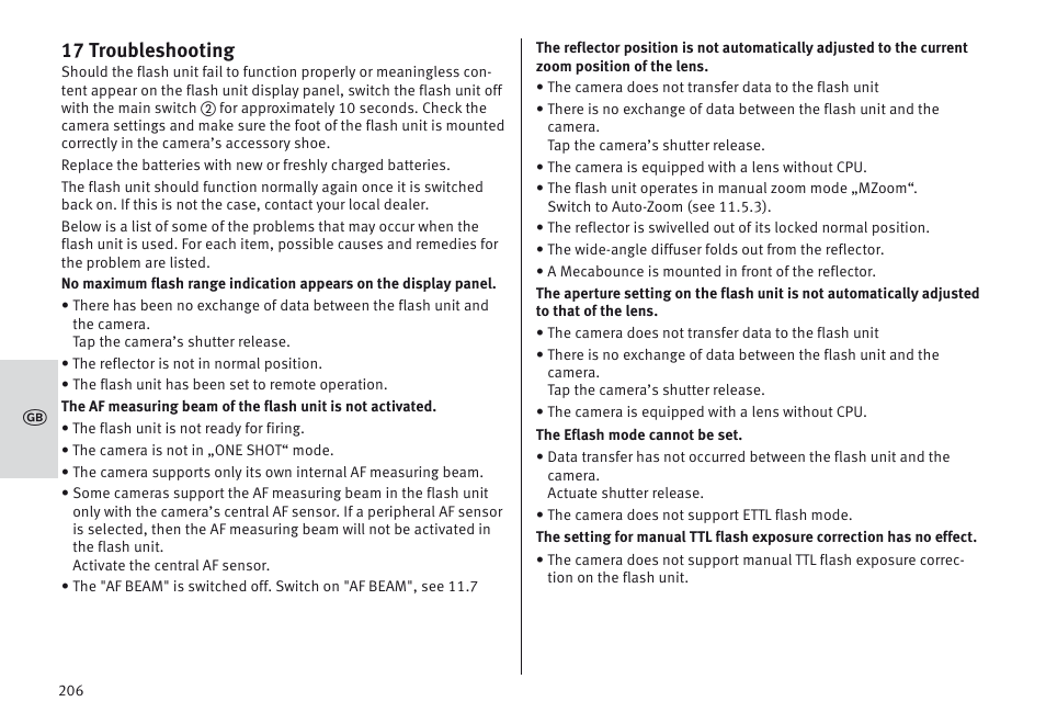 17 troubleshooting | Metz MECABLITZ 64 AF-1 digital Canon User Manual | Page 206 / 326