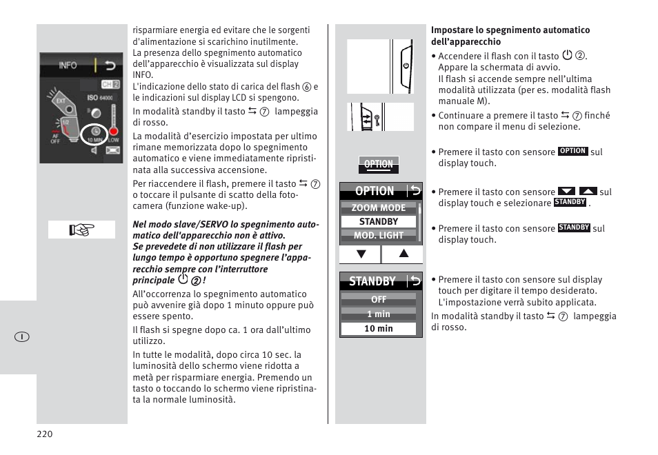 Option o, Standby o | Metz MECABLITZ 64 AF-1 digital Canon User Manual | Page 220 / 326